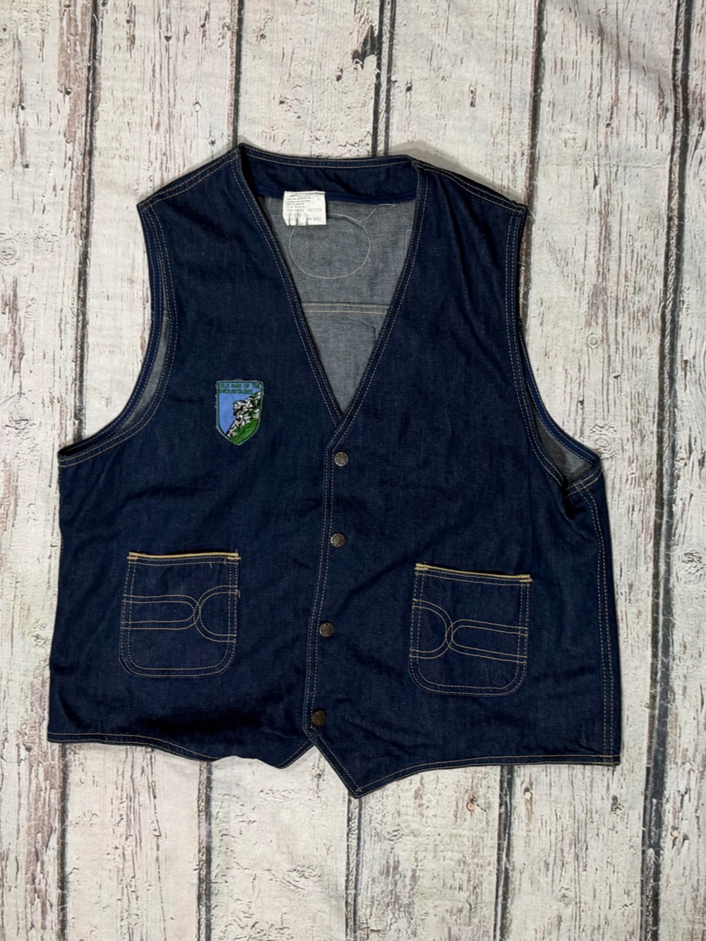 Vintage Dark Blue Denim Vest Bike Motorcycle Jacket with Patches